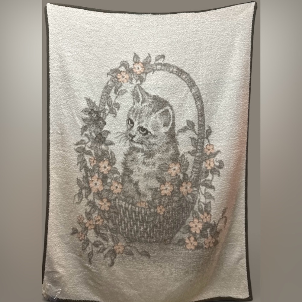 Vintage Biederlack Cat/Kitten Blanket Throw 52”x72”